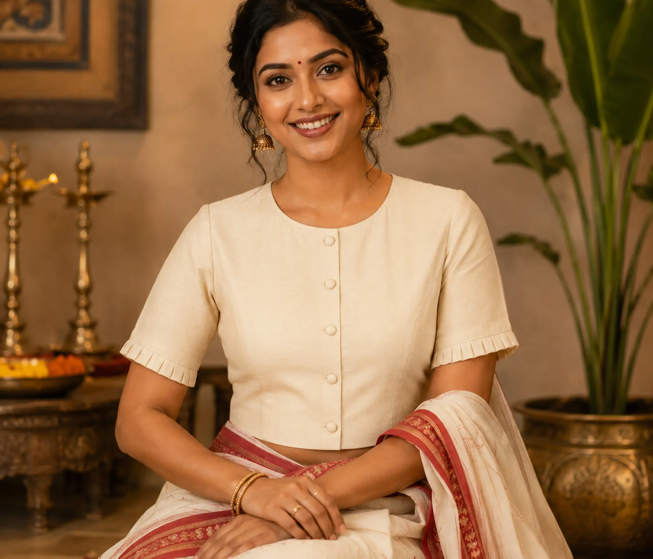 Hand-Painted Shiva-Shakti Blouse Traditional Design
